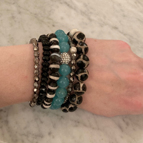 🔸NWT🔸 Agate and Amazonite Gemstone Beaded Bracelet Set - Picture 3 of 16